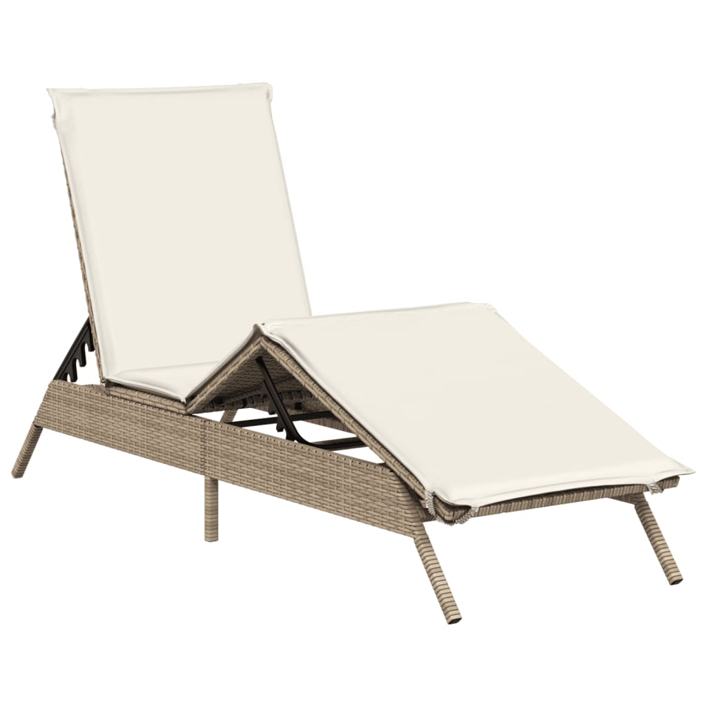 Bain de soleil avec coussin en polyrotin beige