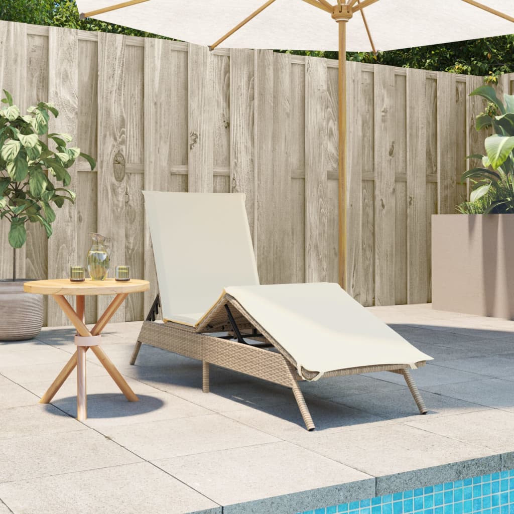 Bain de soleil avec coussin en polyrotin beige