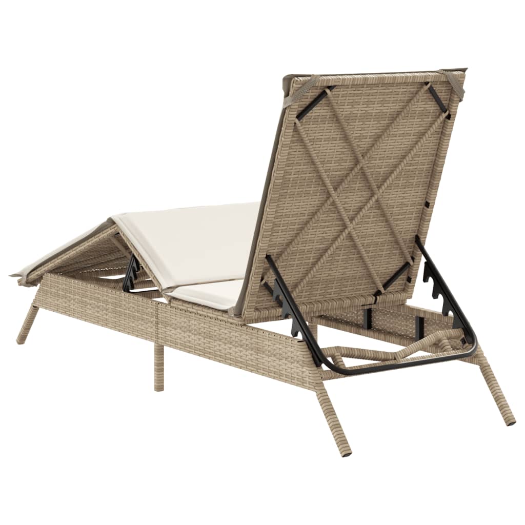 Bain de soleil avec coussin en polyrotin beige