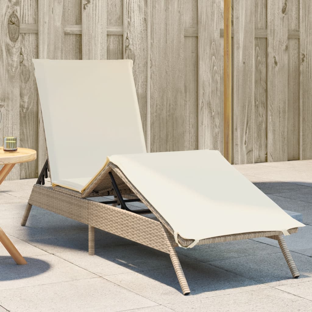 Bain de soleil avec coussin en polyrotin beige