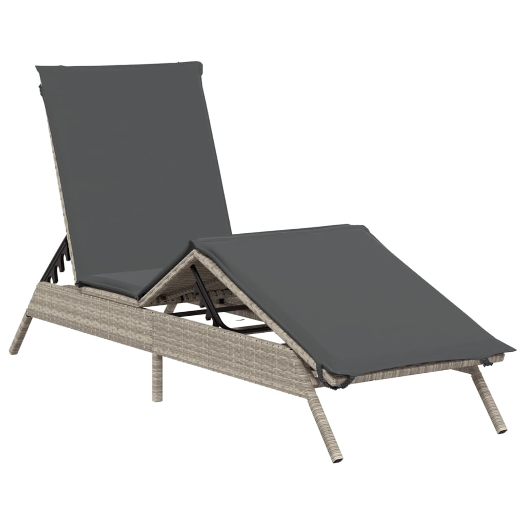 Bain de soleil avec coussin en polyrotin gris clair