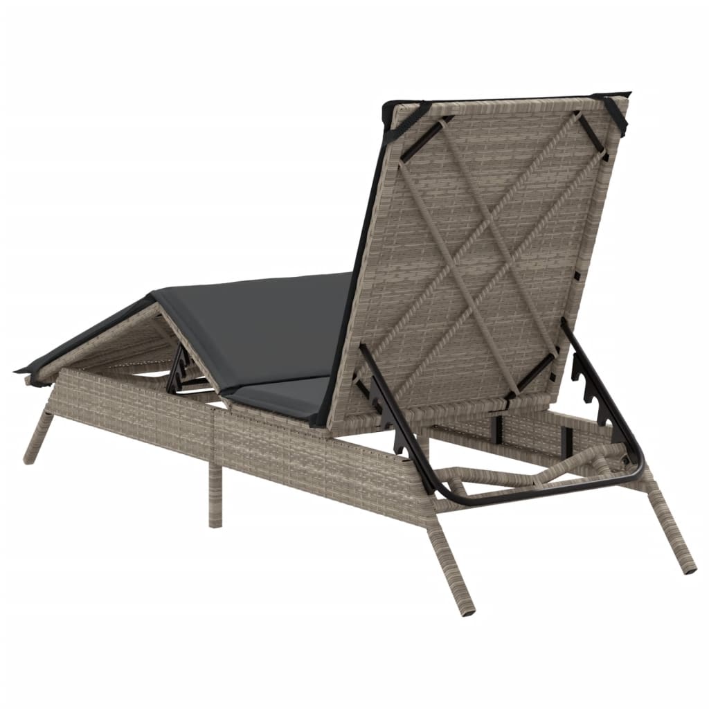 Bain de soleil avec coussin en polyrotin gris clair