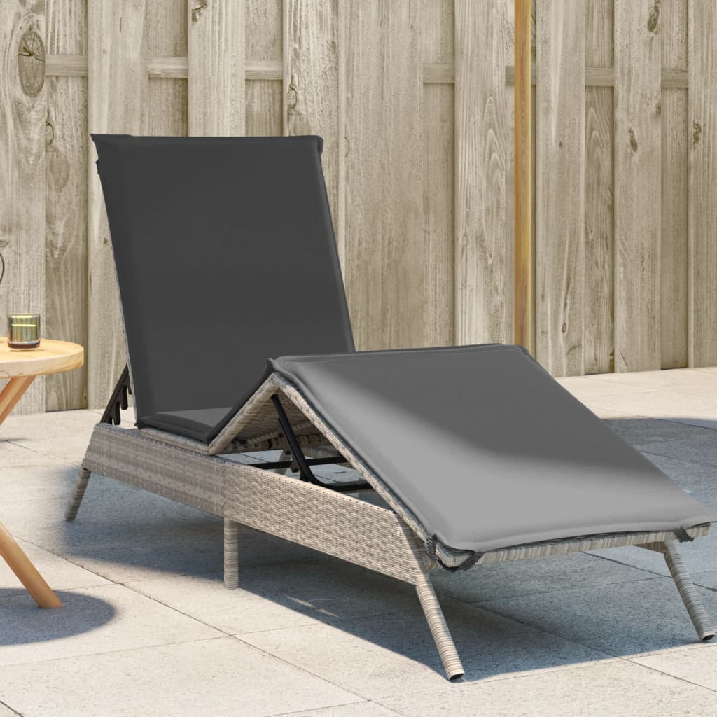 Bain de soleil avec coussin en polyrotin gris clair