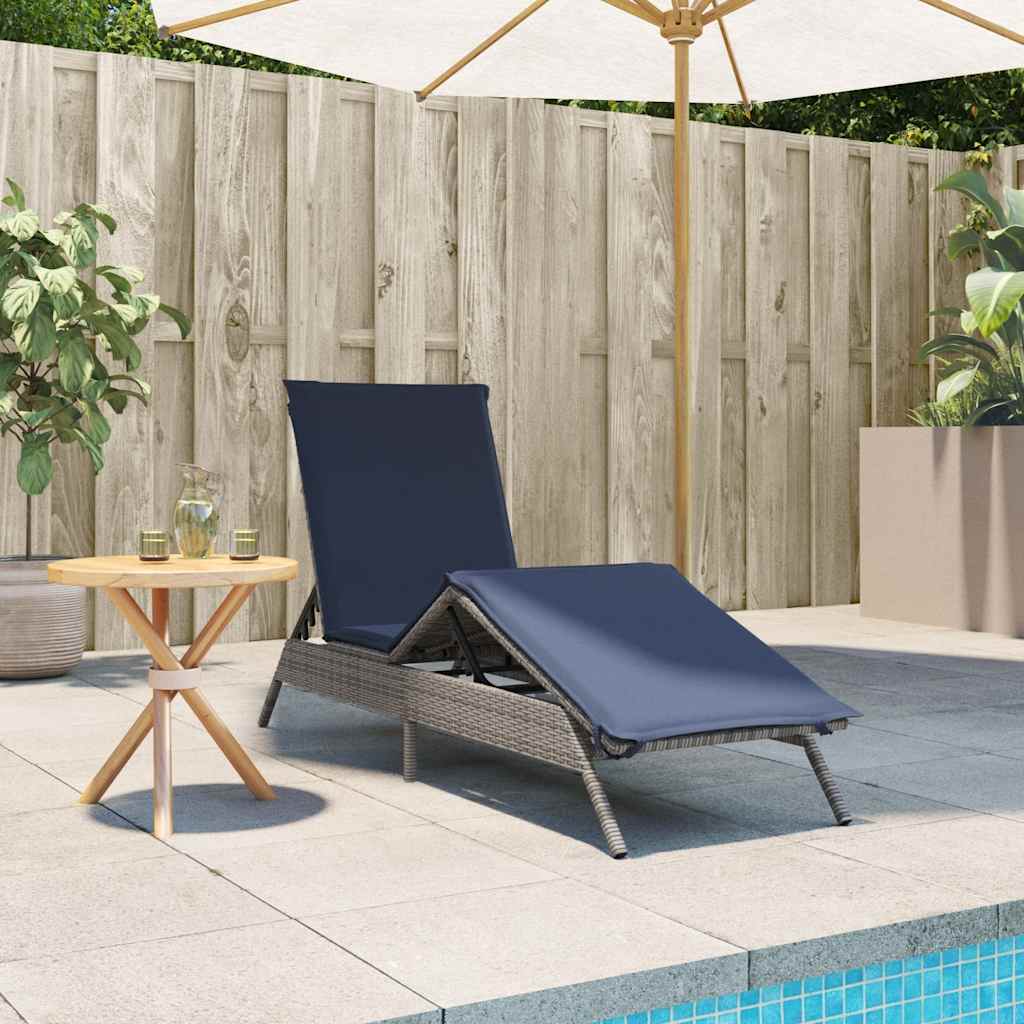 Sonnenliege mit Kissen Grau Poly Rattan