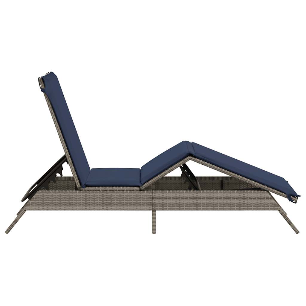 Sonnenliege mit Kissen Grau Poly Rattan