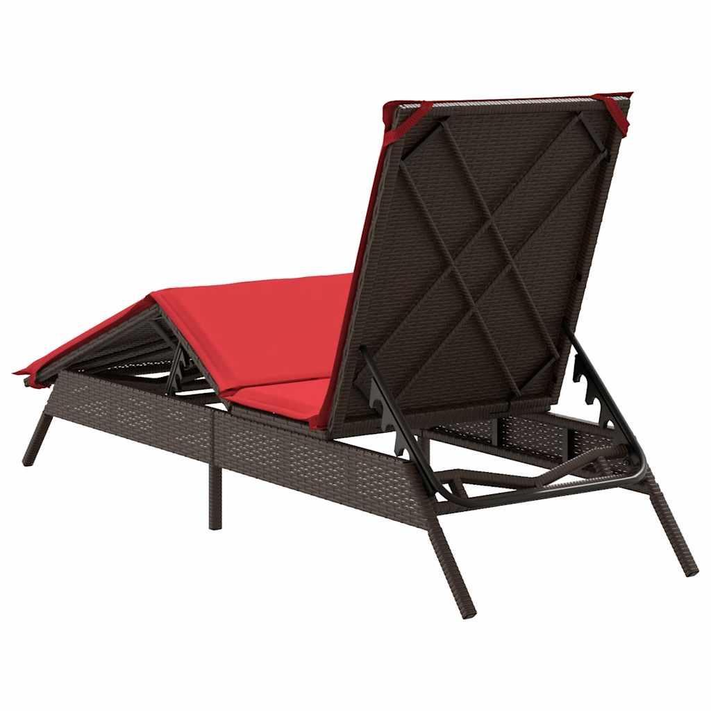 Sonnenliege mit Kissen Braun Poly Rattan