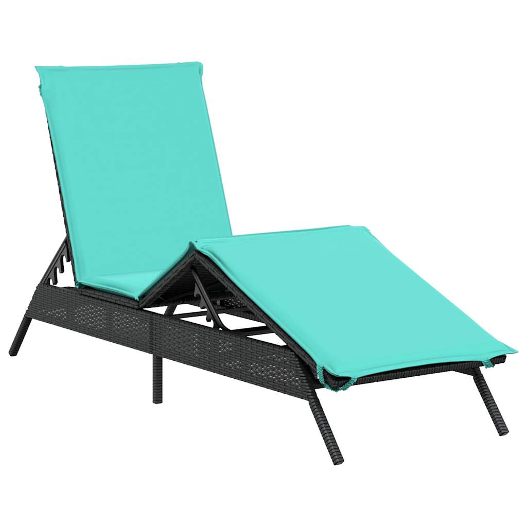 Sonnenliege mit Kissen Schwarz Poly Rattan