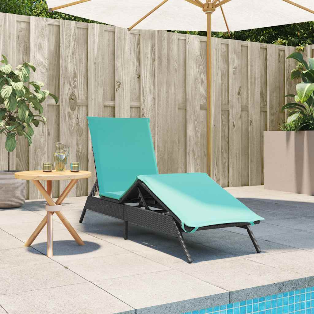 Sonnenliege mit Kissen Schwarz Poly Rattan