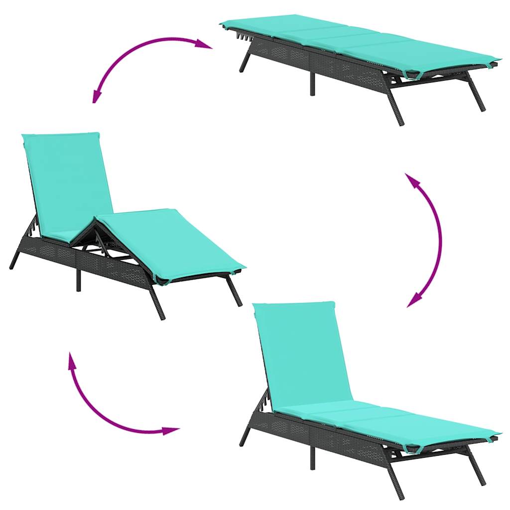 Sonnenliege mit Kissen Schwarz Poly Rattan