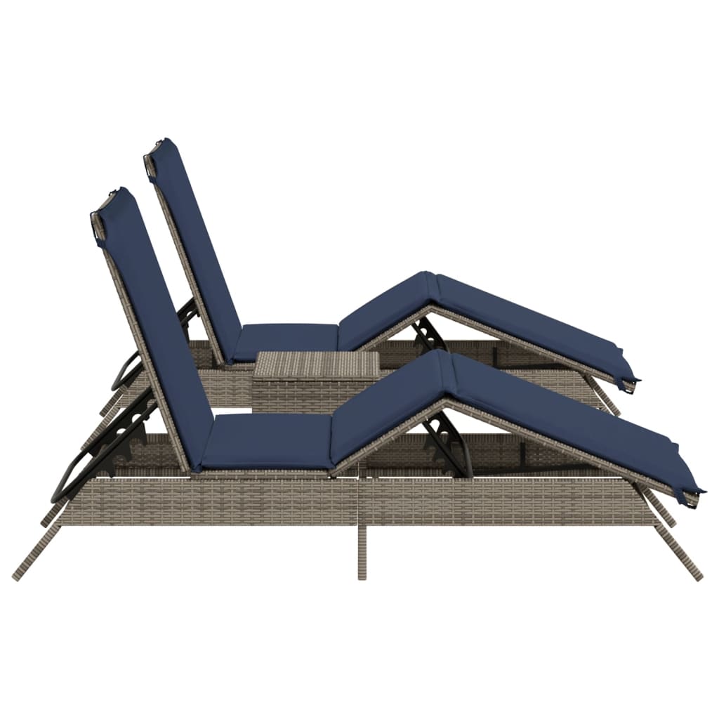 Sun Loungers 2 pcs. with Table Grey Poly Rattan