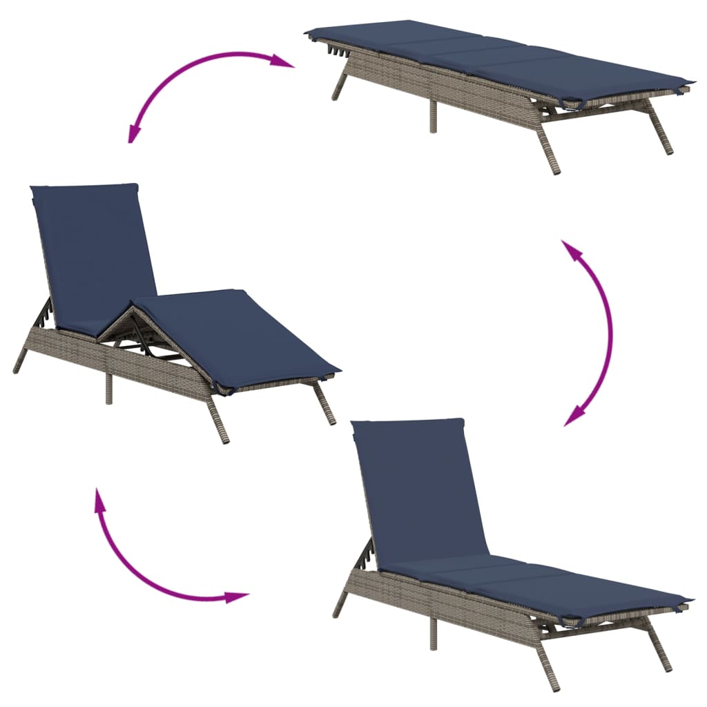 Sun Loungers 2 pcs. with Table Grey Poly Rattan