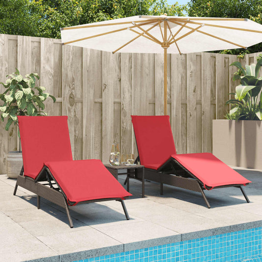 Chaises longues 2 pcs avec table en polyrotin marron