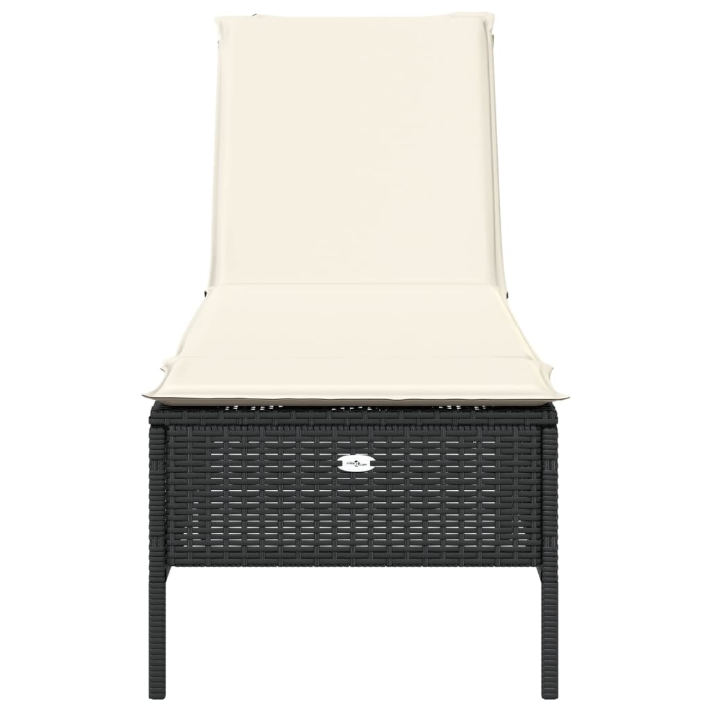 Bain de soleil avec coussin en polyrotin noir