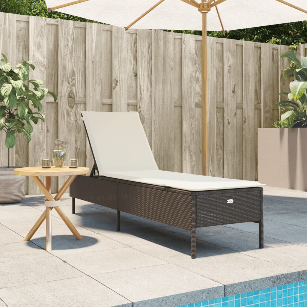 Bain de soleil avec coussin en polyrotin marron