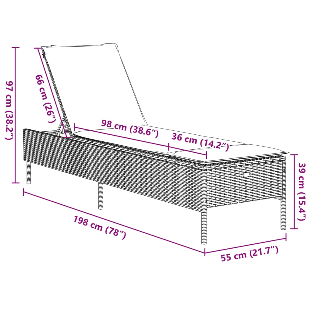 Bain de soleil avec coussin en polyrotin marron