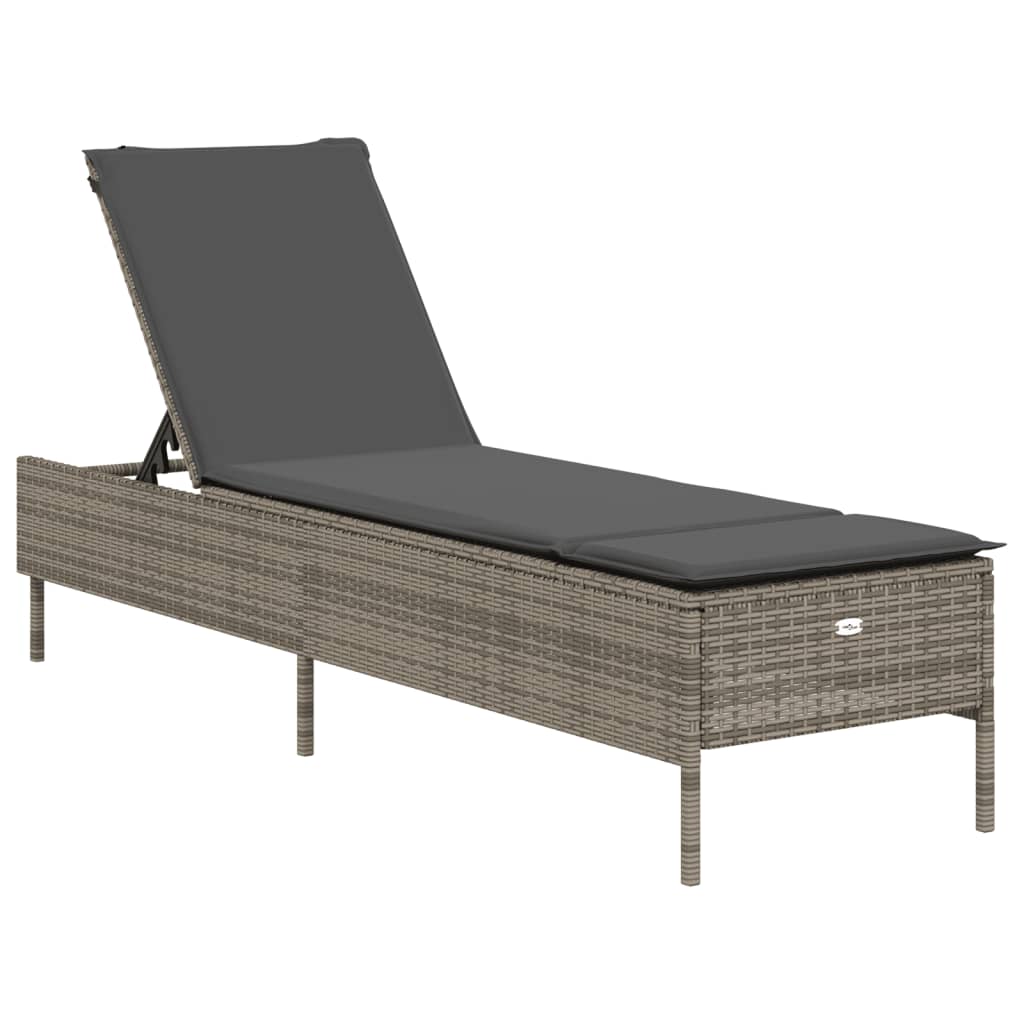 Bain de soleil avec coussin en polyrotin gris