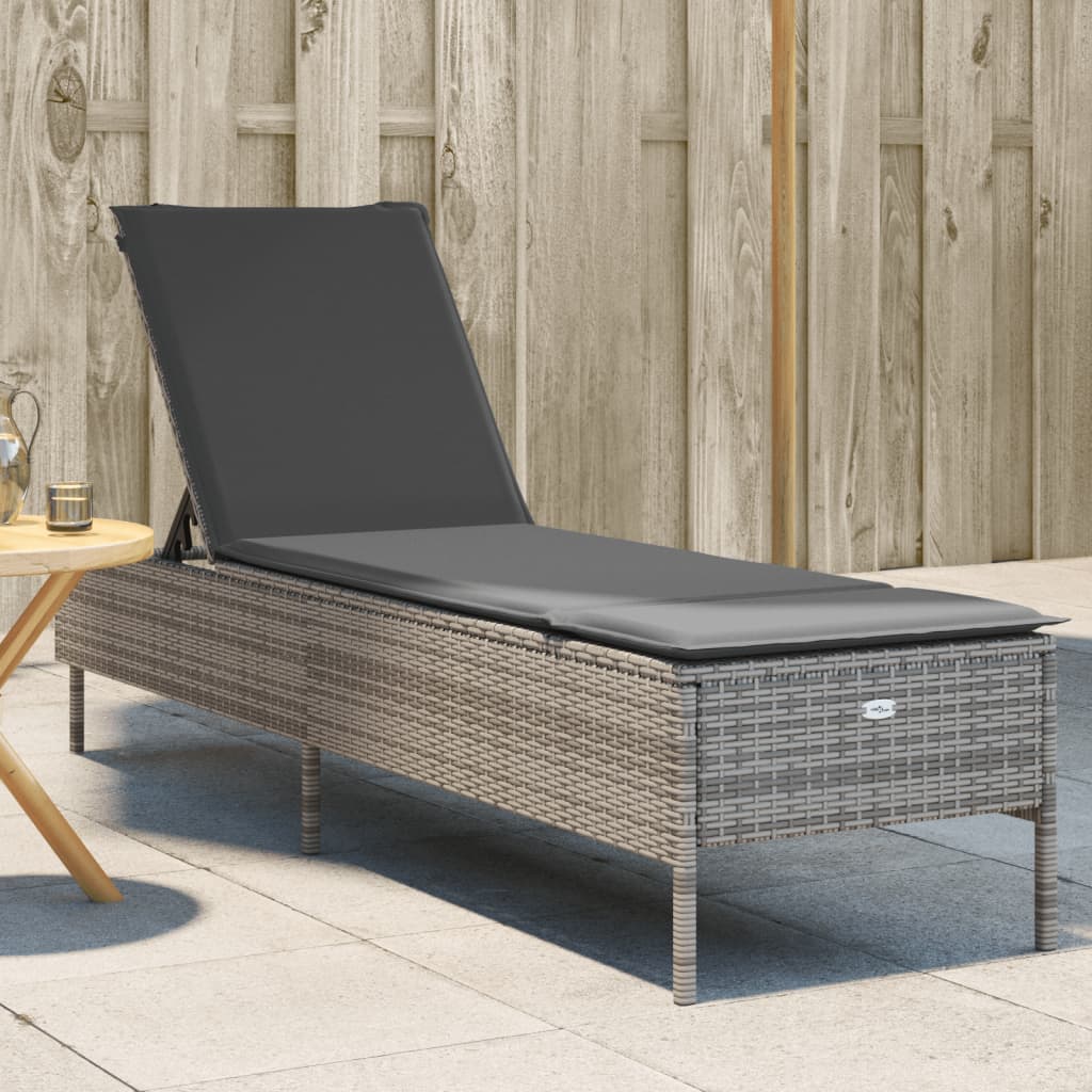 Bain de soleil avec coussin en polyrotin gris