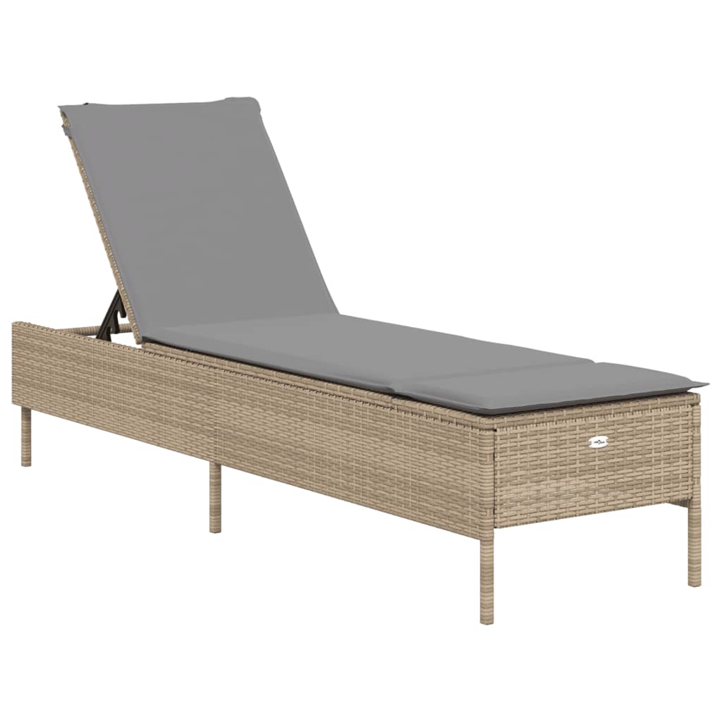 Sonnenliege mit Auflage Beige Poly Rattan