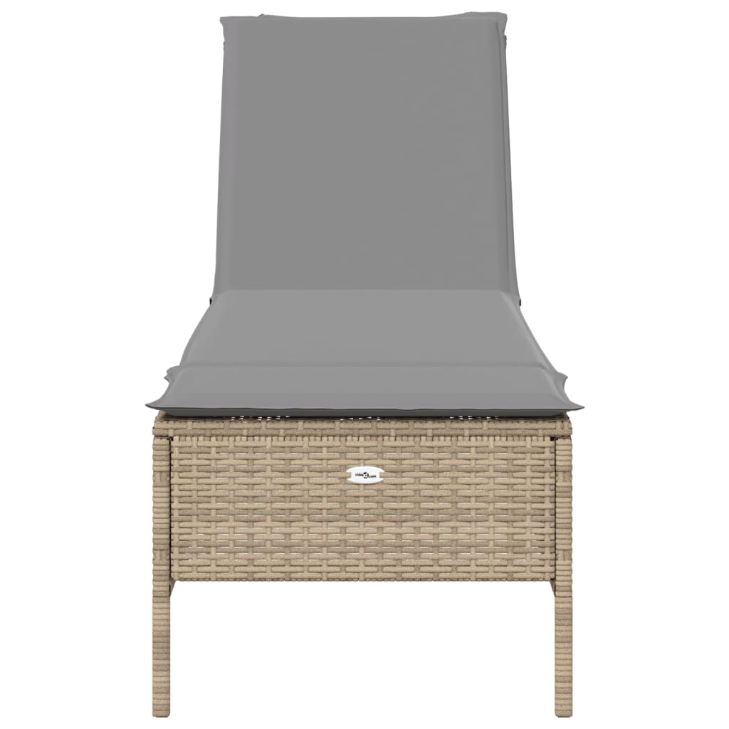 Bain de soleil avec coussin en polyrotin beige