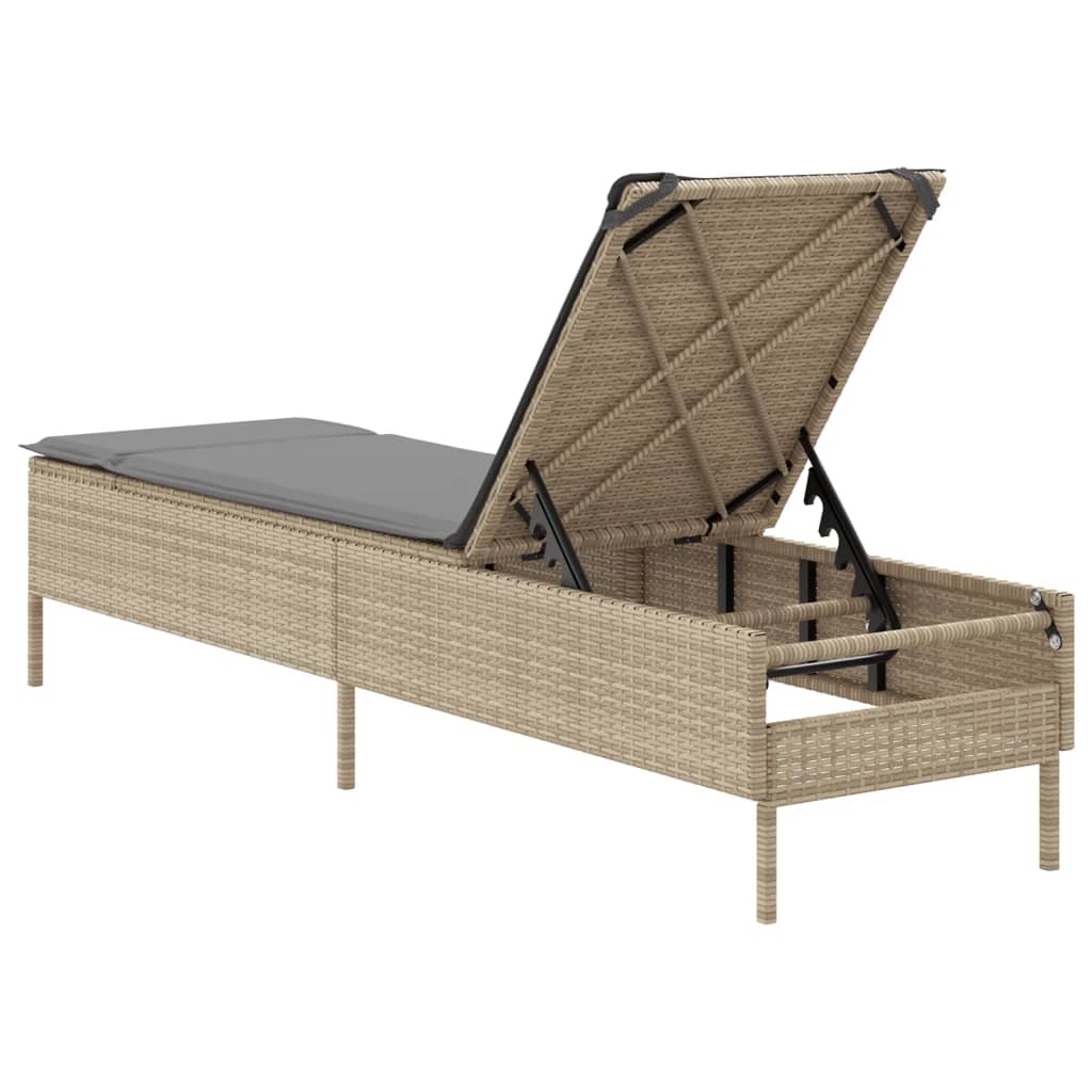 Bain de soleil avec coussin en polyrotin beige