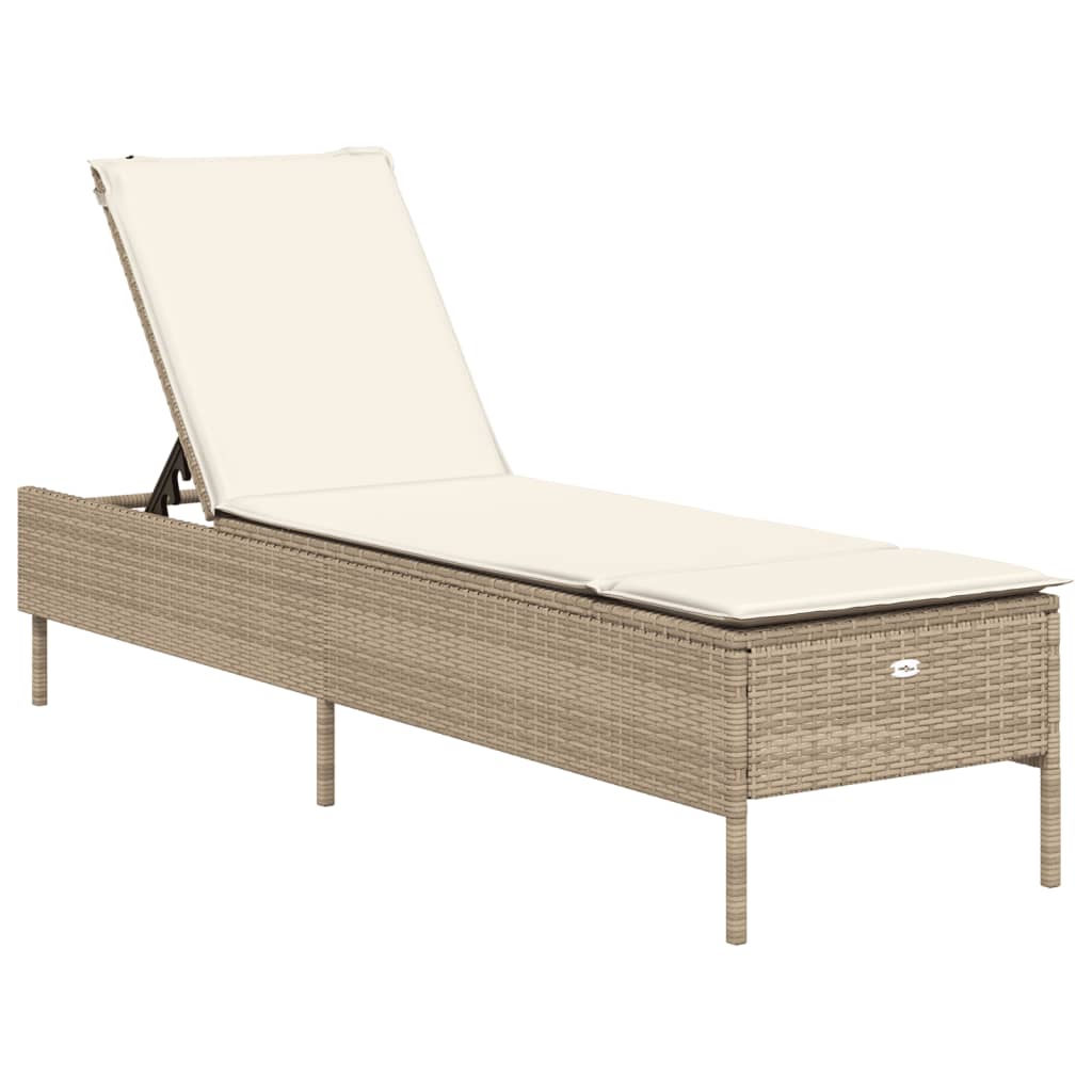 Bain de soleil avec coussin en polyrotin beige