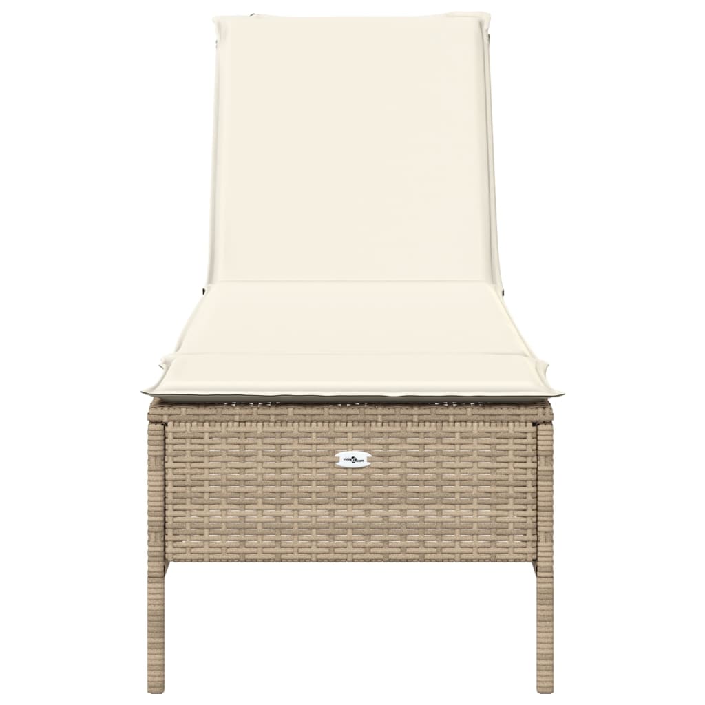 Bain de soleil avec coussin en polyrotin beige