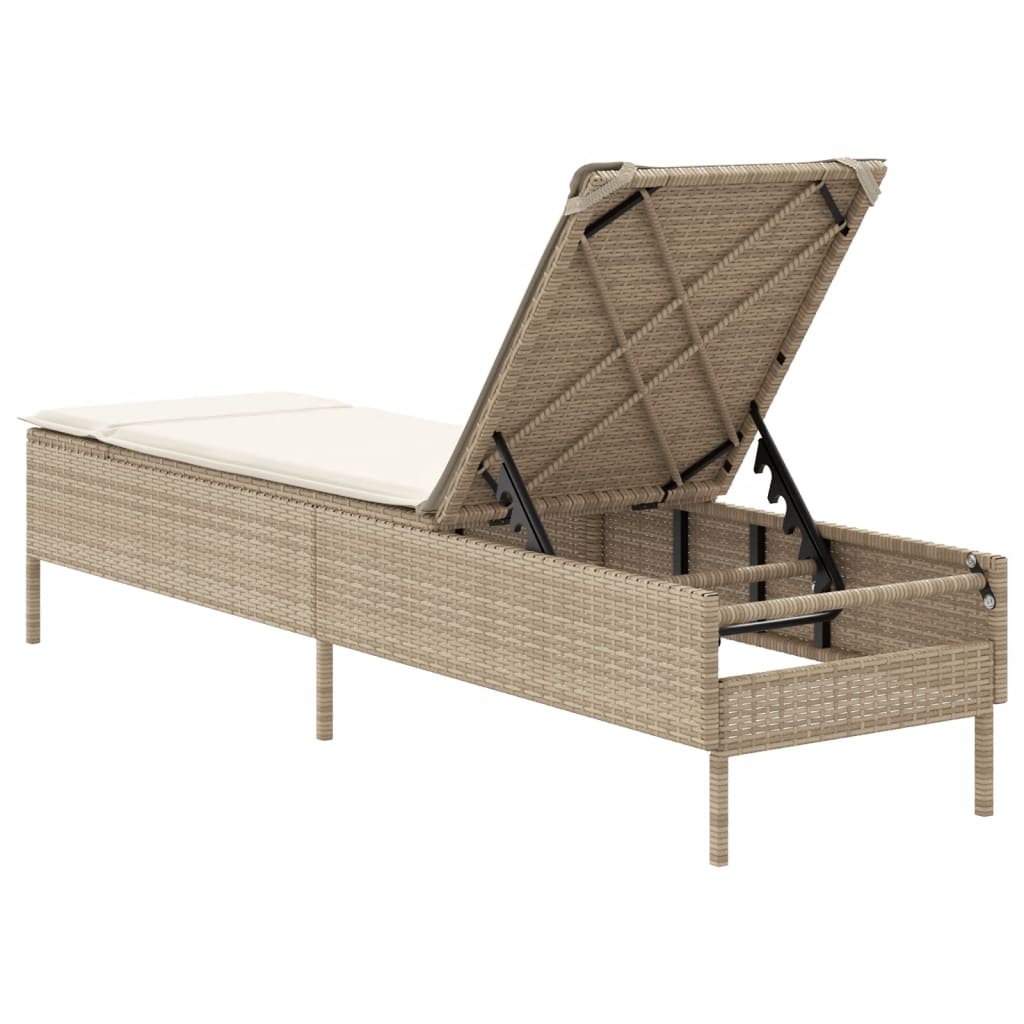 Bain de soleil avec coussin en polyrotin beige