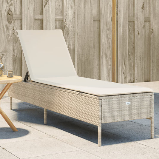 Bain de soleil avec coussin en polyrotin beige