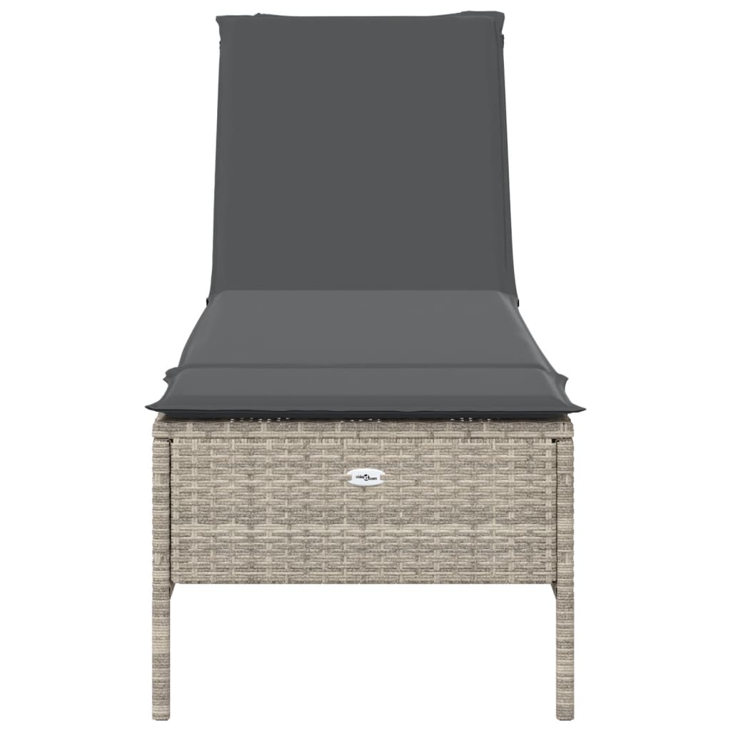 Bain de soleil avec coussin en polyrotin gris clair