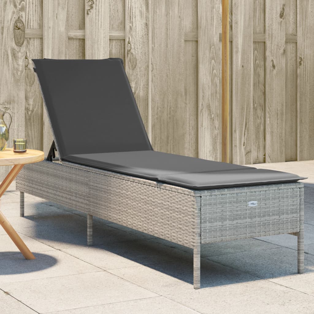 Bain de soleil avec coussin en polyrotin gris clair