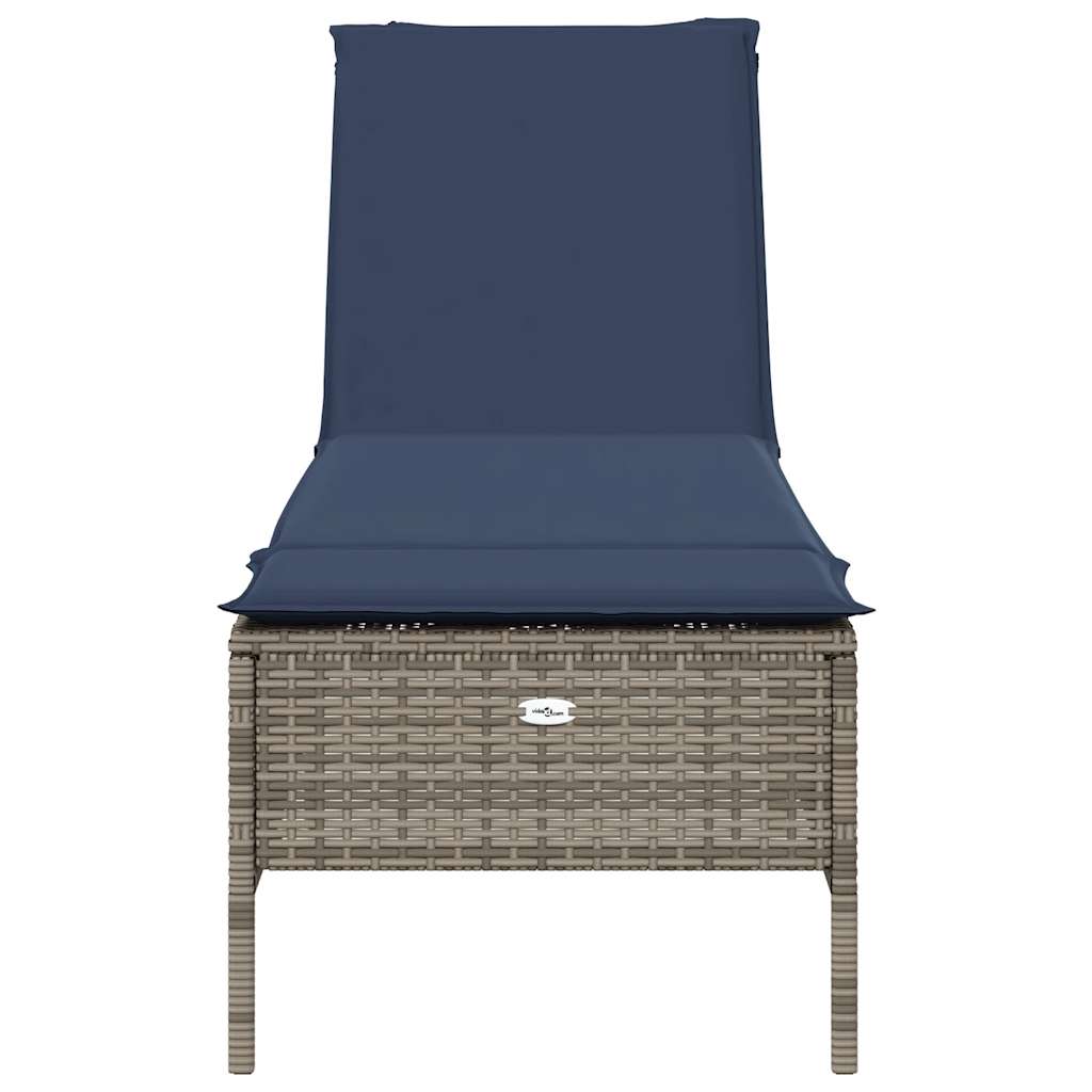 Sonnenliege mit Kissen Grau Poly Rattan