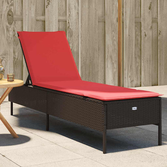 Sonnenliege mit Kissen Braun Poly Rattan
