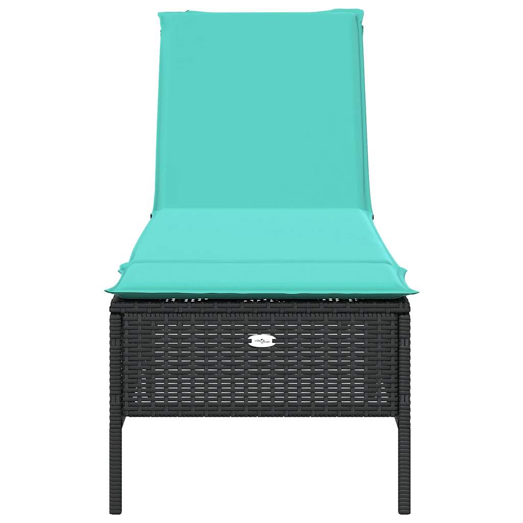 Sonnenliege mit Kissen Schwarz Poly Rattan