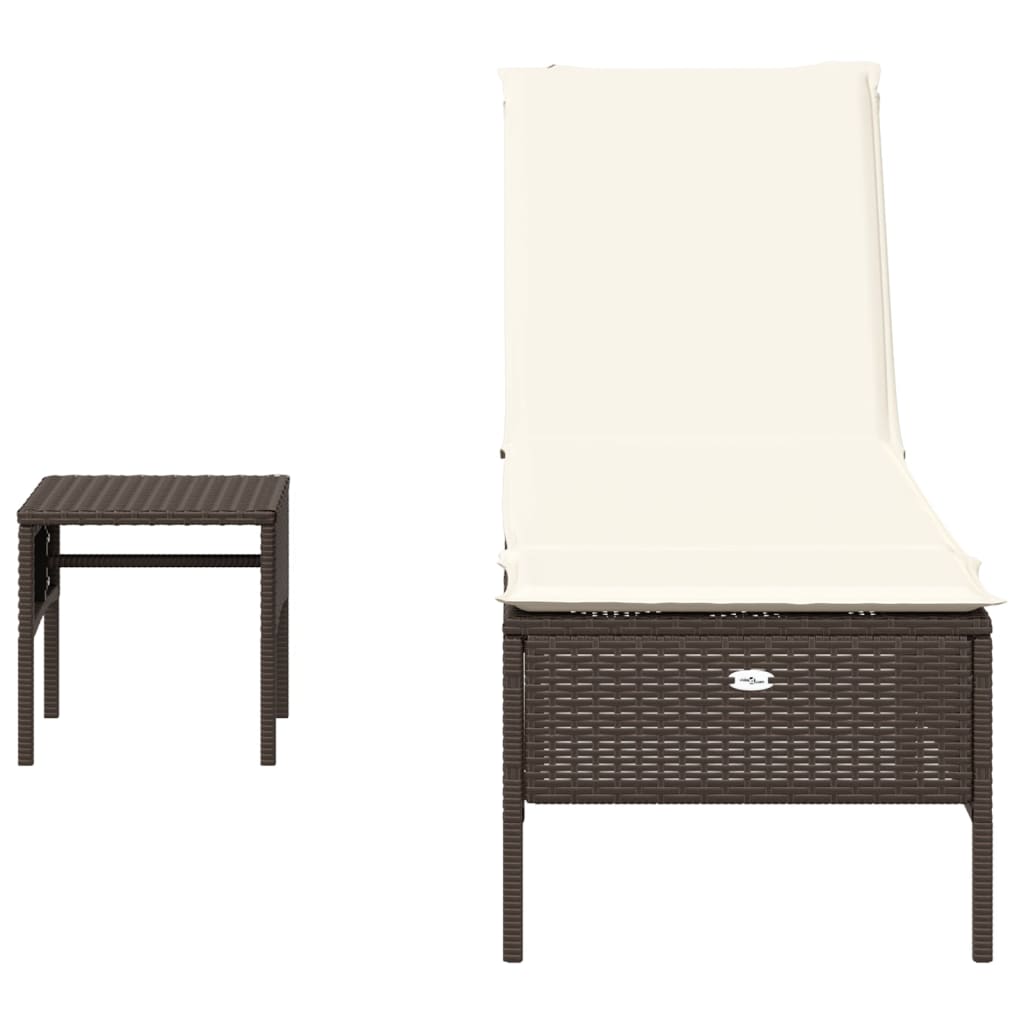 Bain de soleil avec table et coussin en polyrotin marron