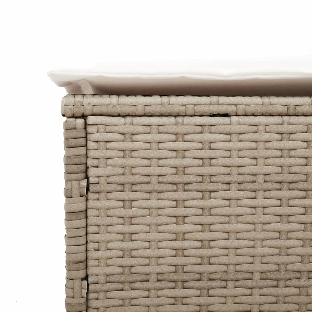 Bain de soleil avec table et coussin en polyrotin beige