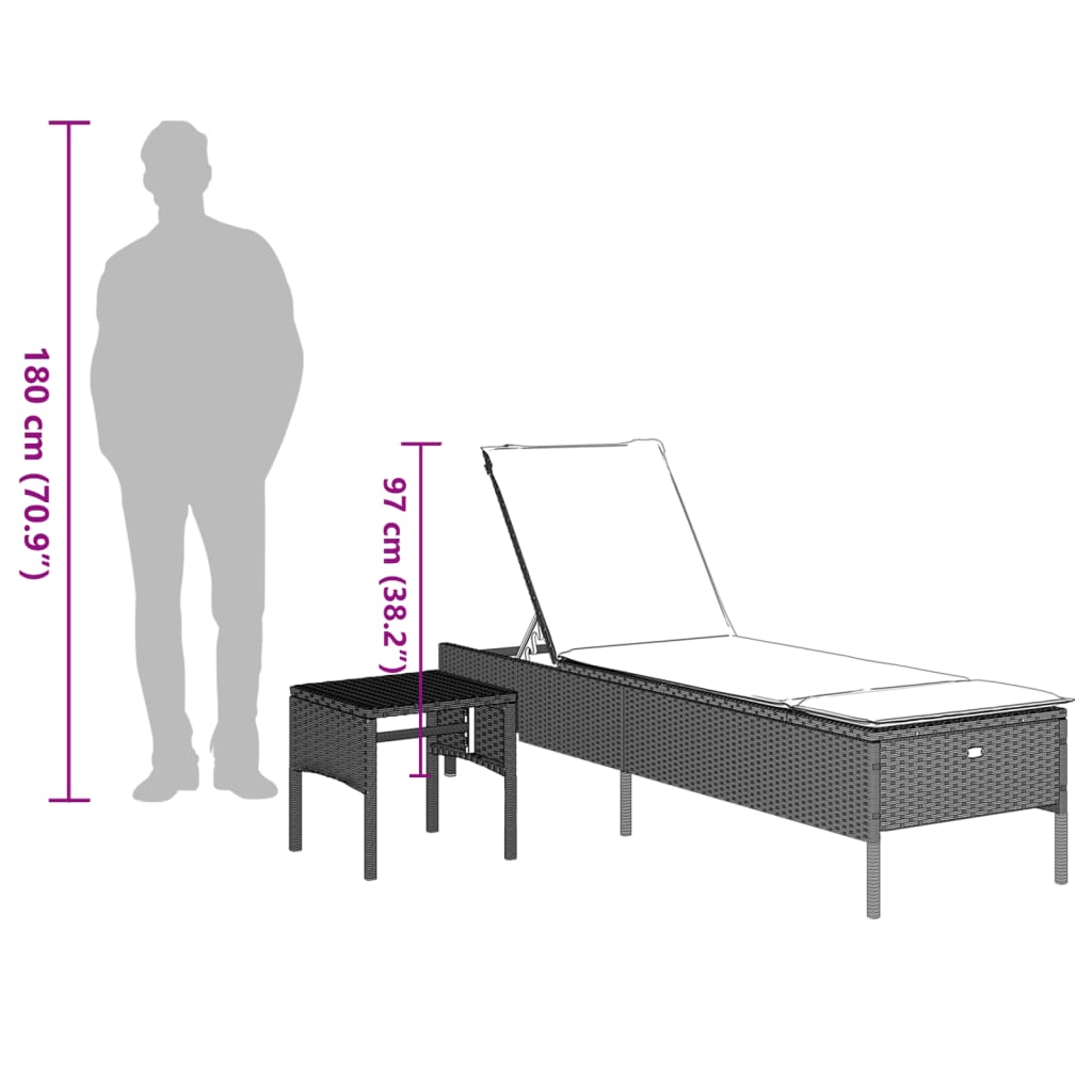 Sonnenliege mit Tisch und Auflage Hellgrau Poly Rattan
