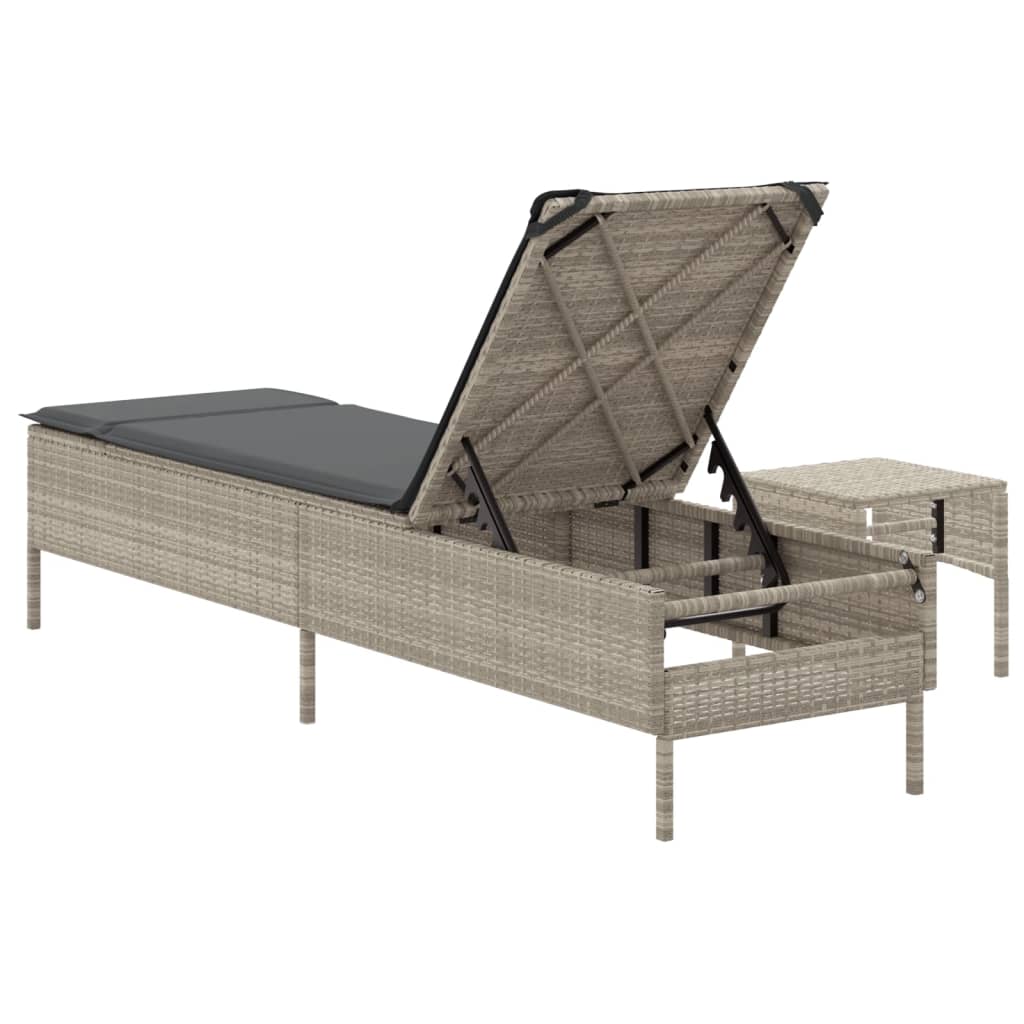 Sonnenliege mit Tisch und Auflage Hellgrau Poly Rattan