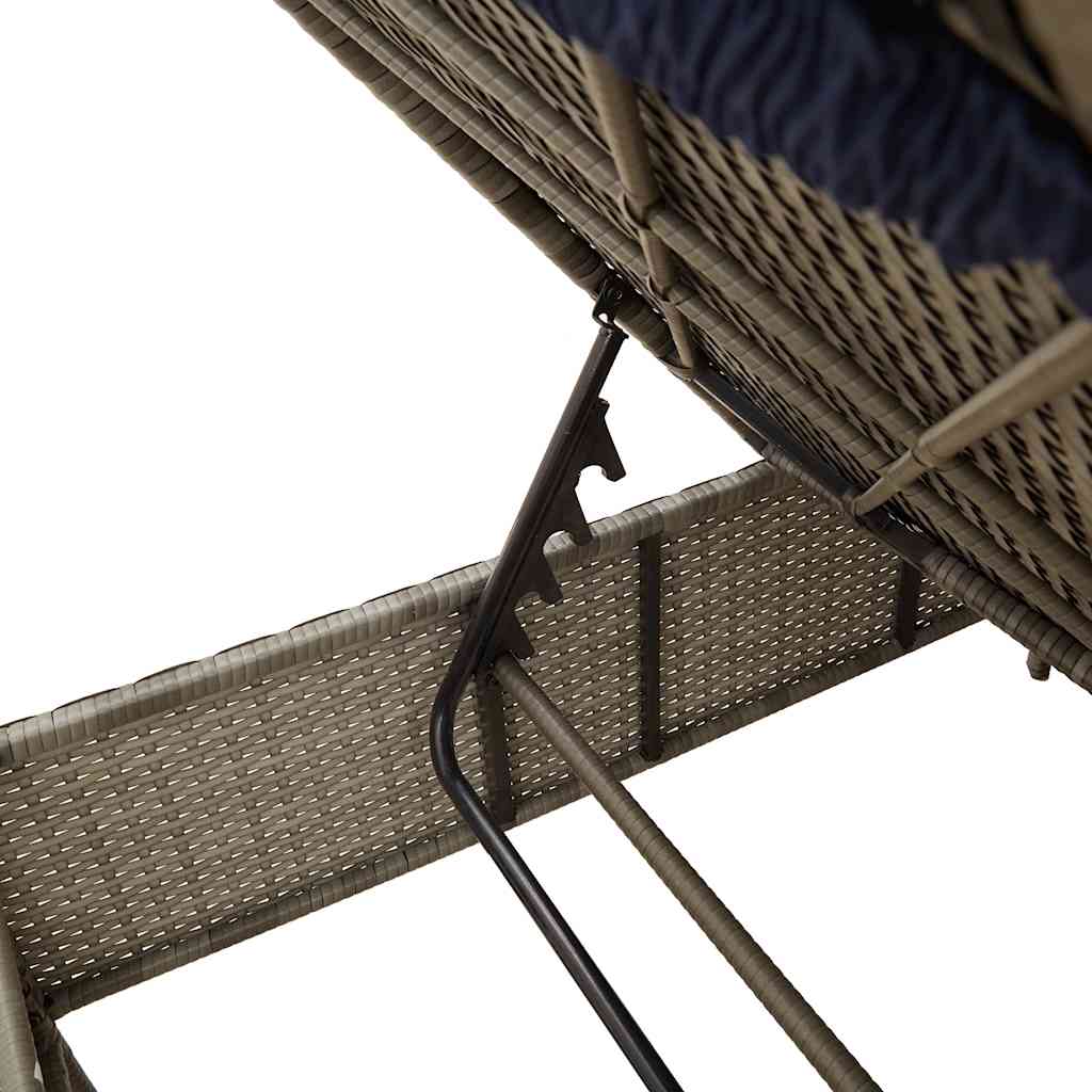 Sonnenliege mit Tisch und Kissen Grau Poly Rattan