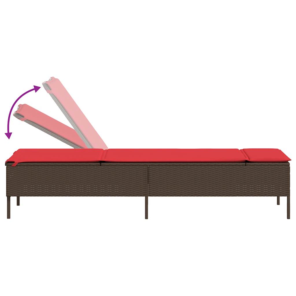 Sonnenliege mit Tisch und Kissen Braun Poly Rattan