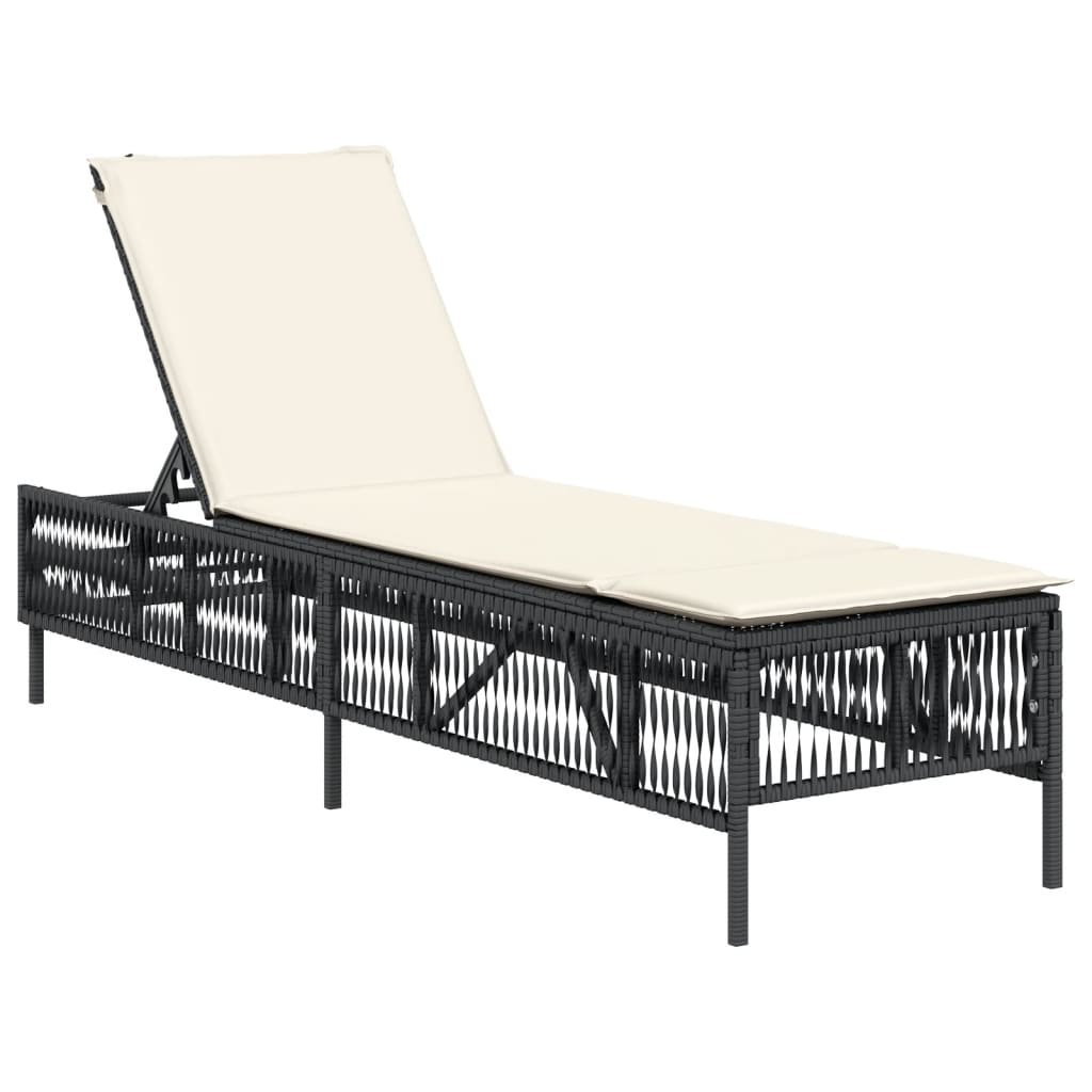 Bain de soleil avec coussin en polyrotin noir