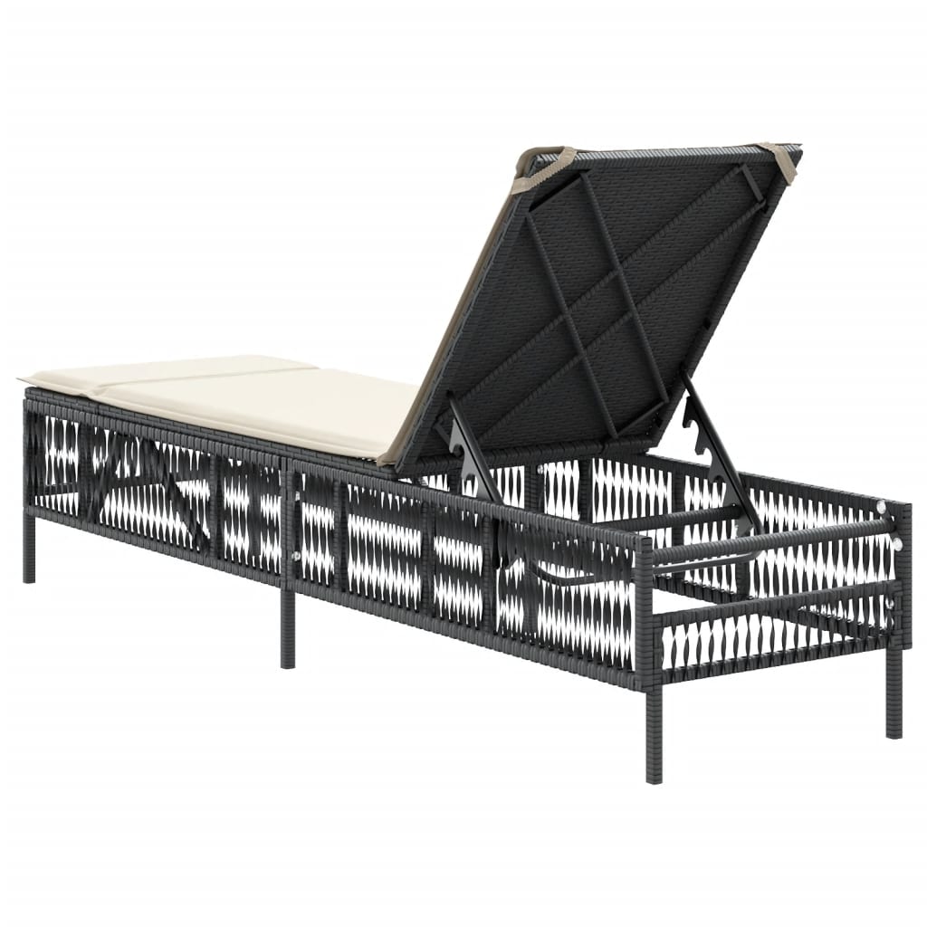 Bain de soleil avec coussin en polyrotin noir