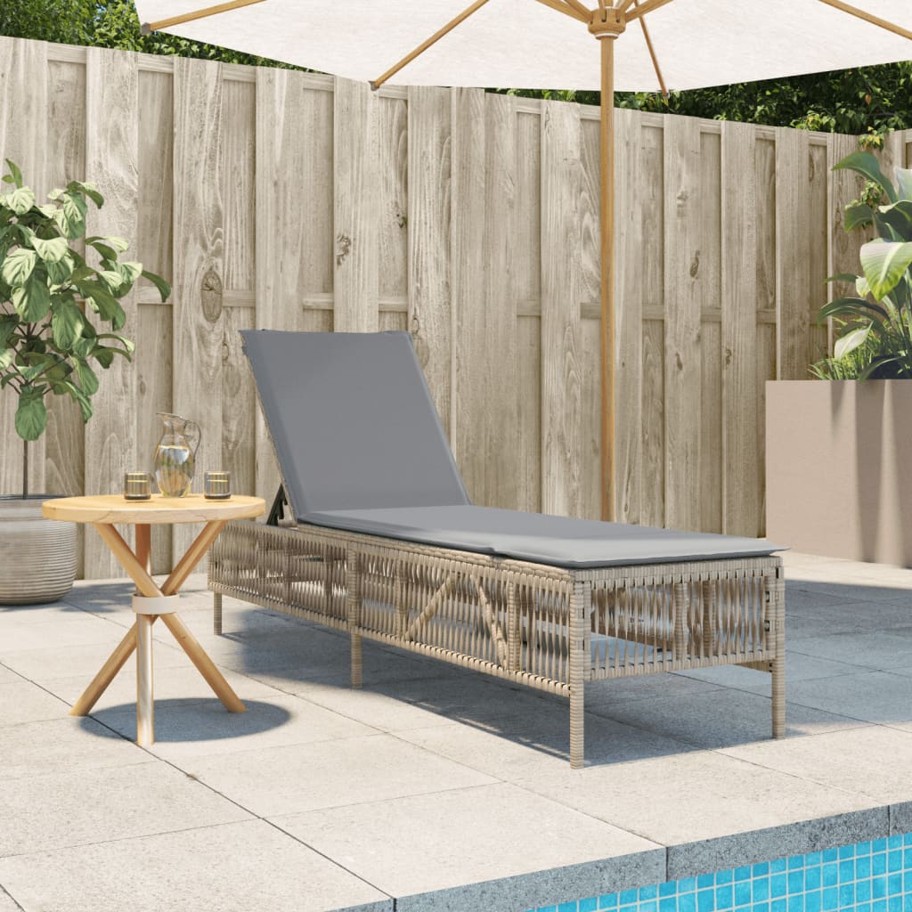 Bain de soleil avec coussin en polyrotin beige