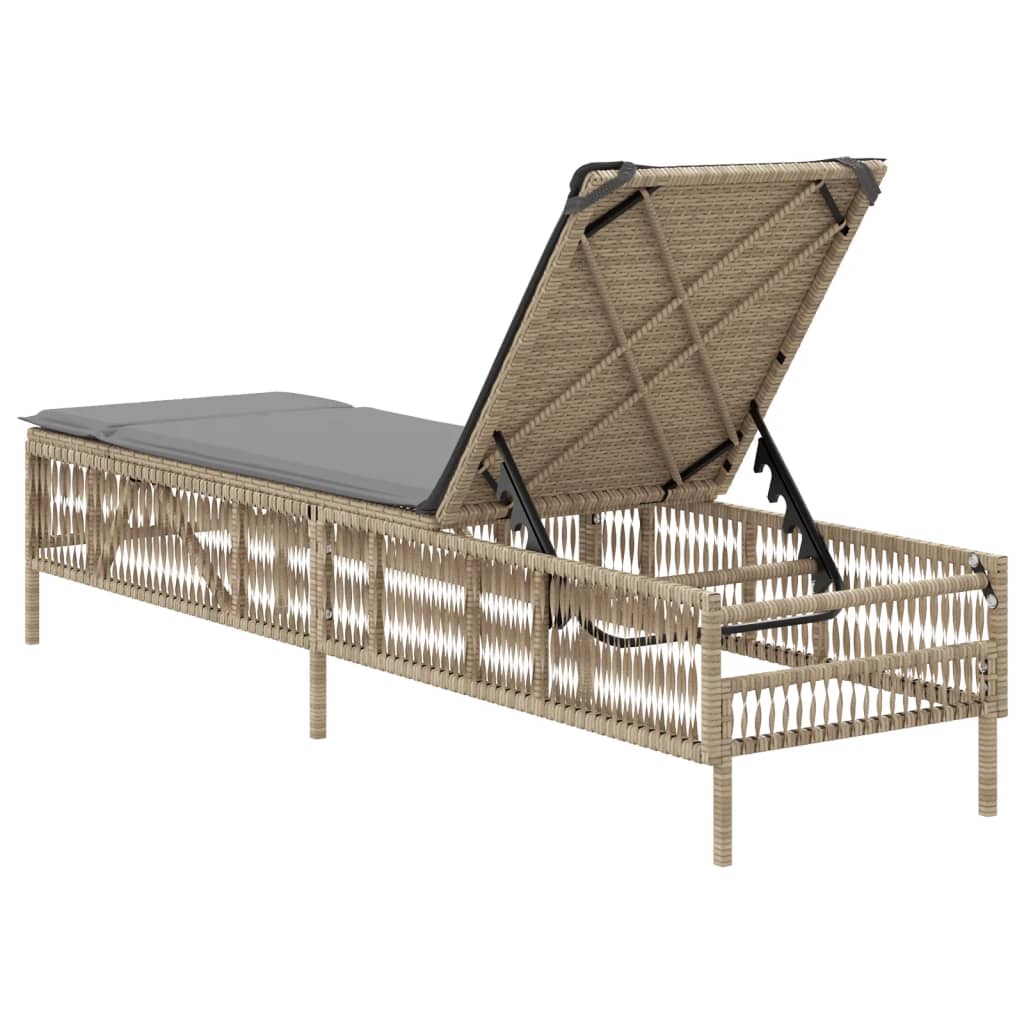 Bain de soleil avec coussin en polyrotin beige