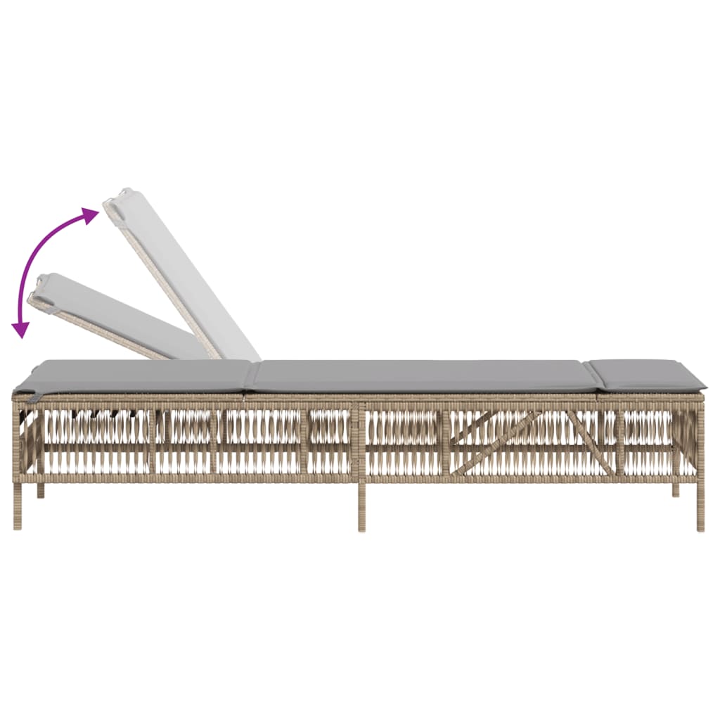 Sonnenliege mit Auflage Beige Poly Rattan