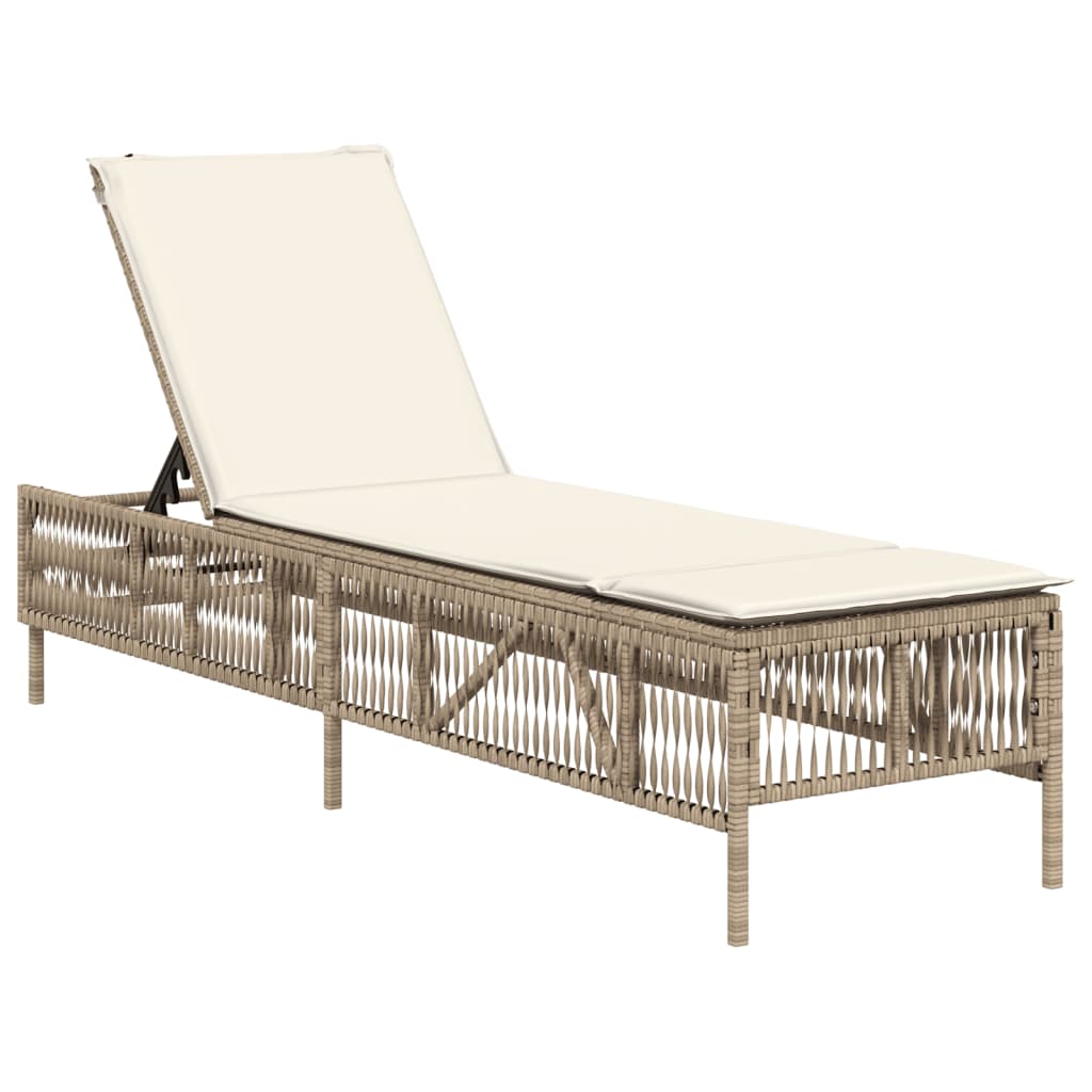 Bain de soleil avec coussin en polyrotin beige