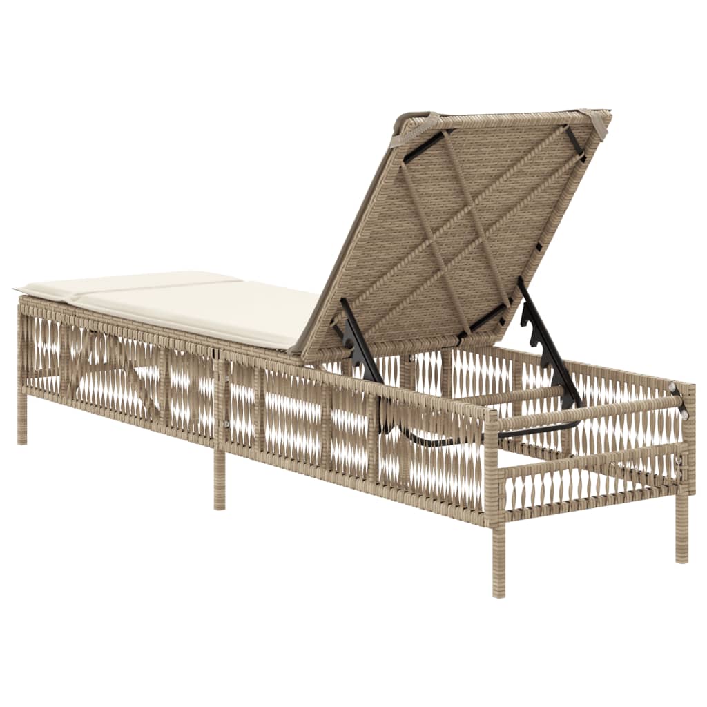 Bain de soleil avec coussin en polyrotin beige