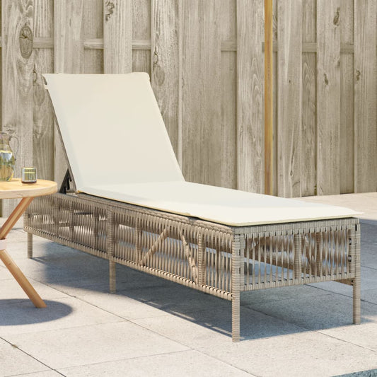 Bain de soleil avec coussin en polyrotin beige