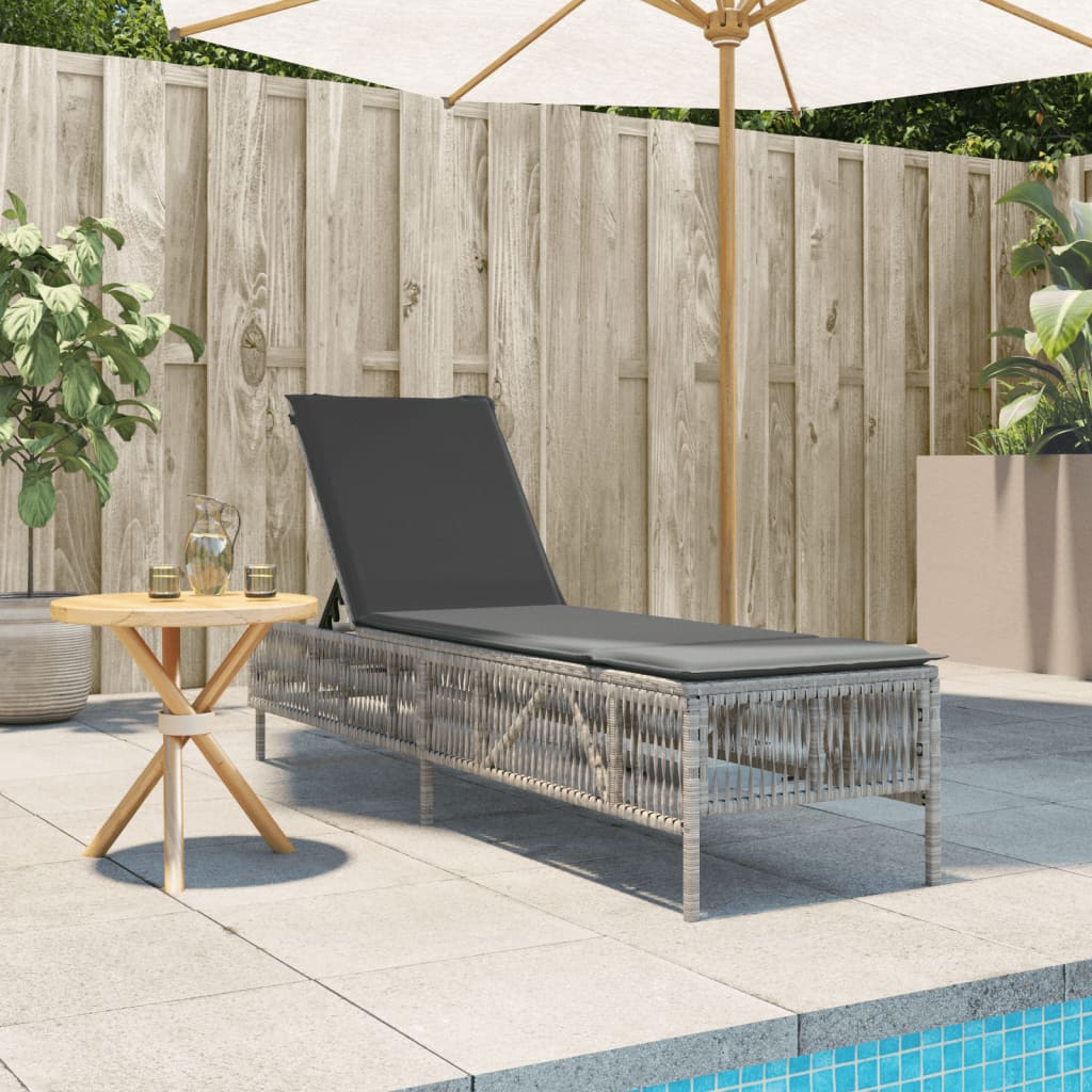 Bain de soleil avec coussin en polyrotin gris clair