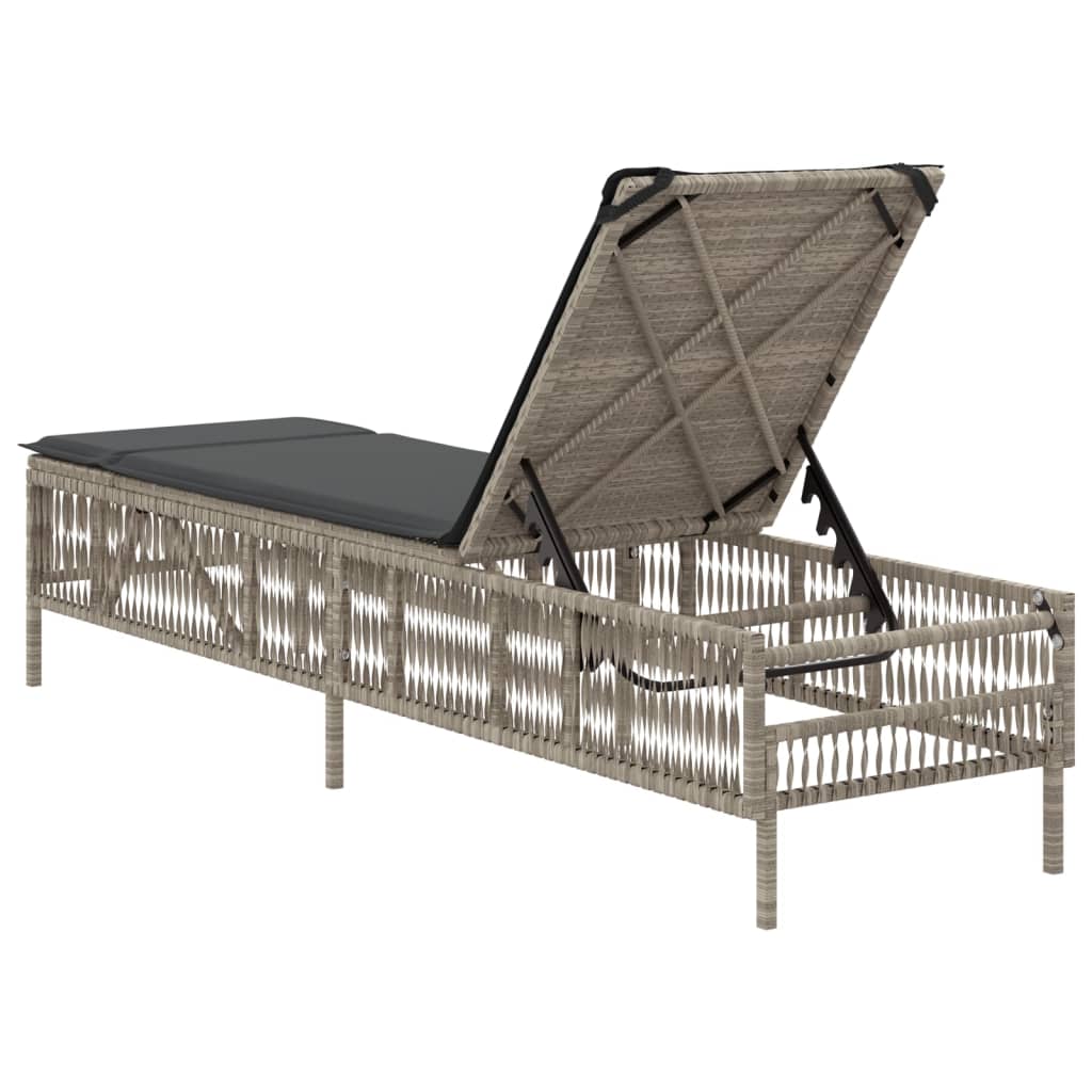 Bain de soleil avec coussin en polyrotin gris clair