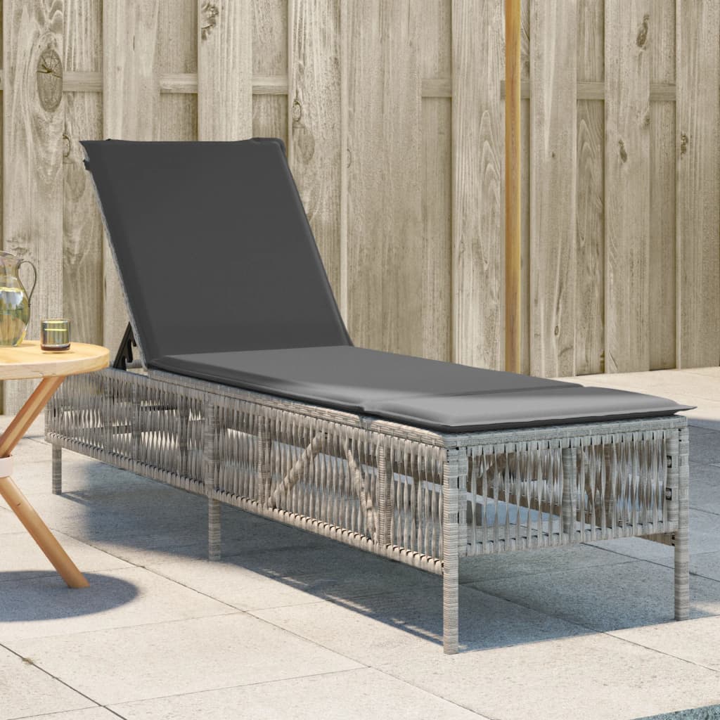 Bain de soleil avec coussin en polyrotin gris clair